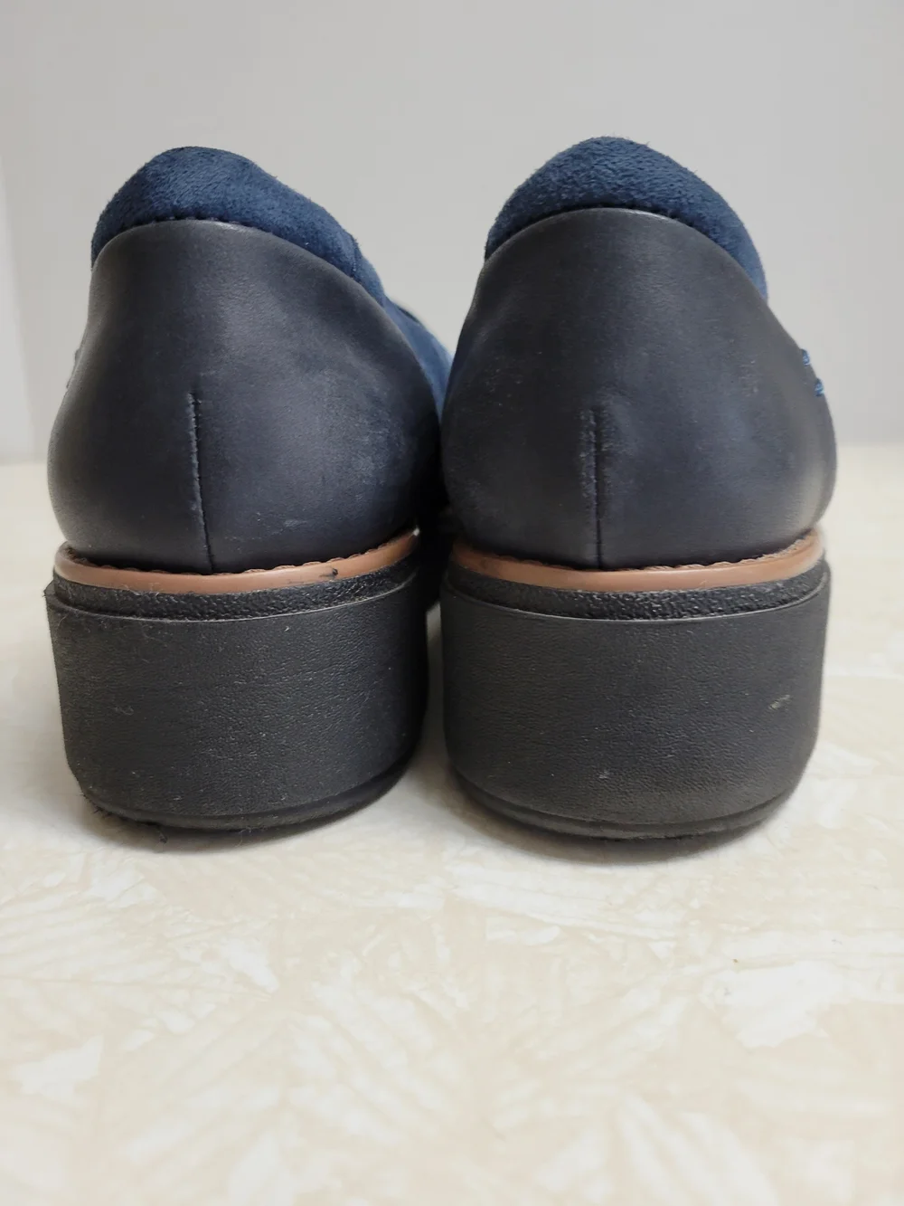 Clarks Navy Suede Slip-On Platform Loafers